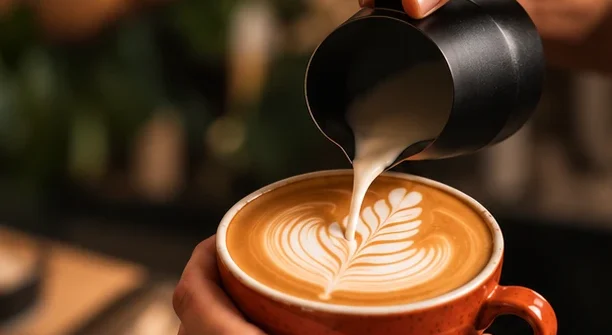 Barista sirviendo latte art