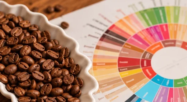 Granos de café y rueda de sabores
